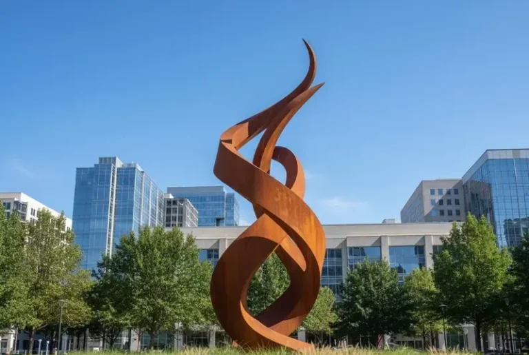 Luxury resort public art 2.1-meter height corten steel sculpture custom made under strict structural blueprints.